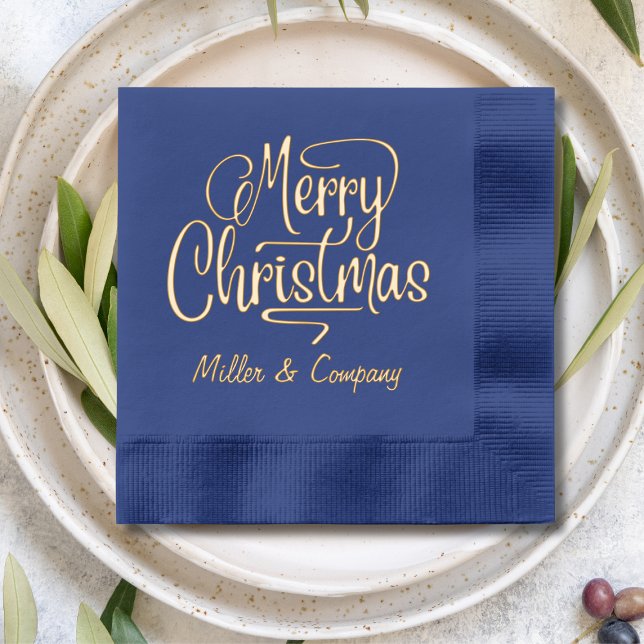 Merry Christmas Script Corporate Personalized Name Foil Napkins (Creator Uploaded)