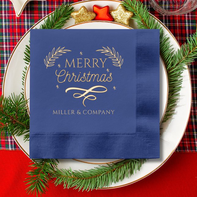 Merry Christmas Script Corporate Personalized Name Foil Napkins (Creator Uploaded)