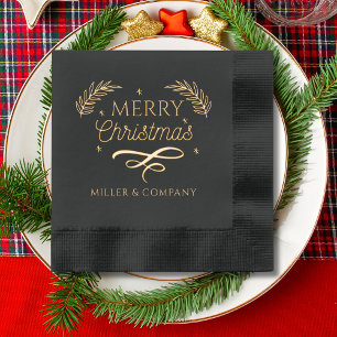 Merry Christmas Script Corporate Personalized Name Foil Napkins