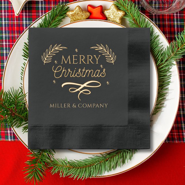 Merry Christmas Script Corporate Personalized Name Foil Napkins (Creator Uploaded)