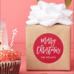 Merry Christmas Script Custom Color Personalized Classic Round Sticker<br><div class="desc">Use the template form to add your personalization.  Choose the option  "customize further" to change the background color and/or font.</div>