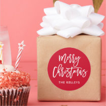 Merry Christmas Script Custom Color Personalized Classic Round Sticker