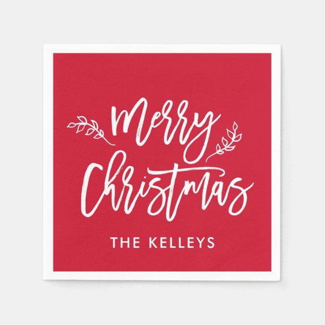 Merry Christmas Script Custom Color Personalized Napkins (Front)