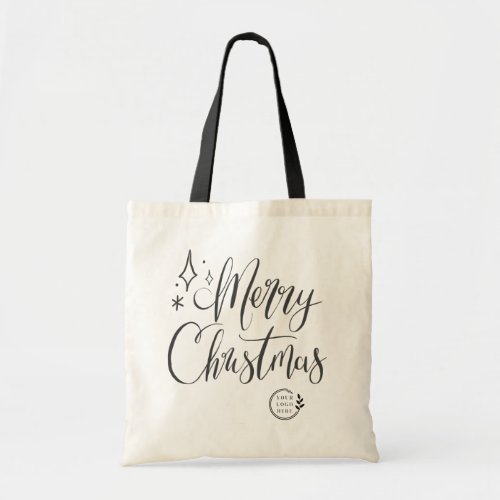 Merry Christmas Script Custom Company Logo Budget Tote Bag