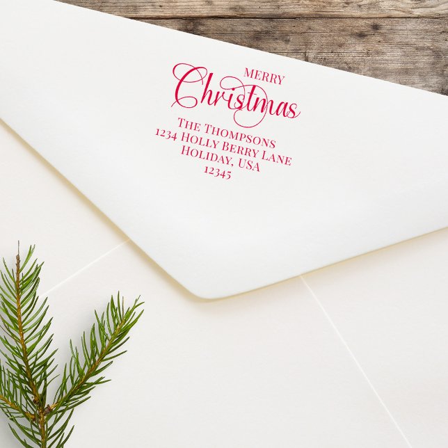 Merry Christmas Script Custom Return Address Self-inking Stamp (Merry Christmas Holiday Return address stamp. )