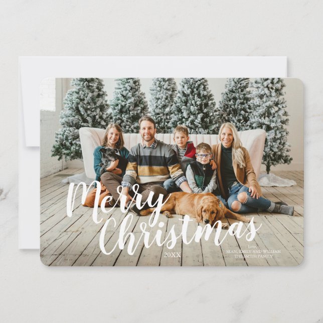 Merry Christmas Script Custom Trees Card (Front)