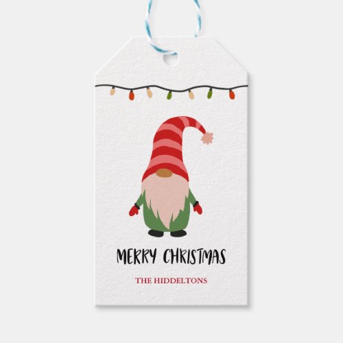 Merry Christmas Script Cute Gnome Lights Gift Tags
