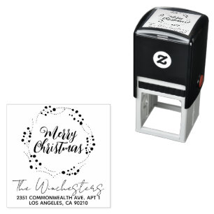 Merry Christmas script cute wreath frame custom Self-inking Stamp