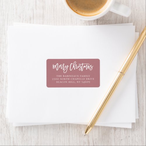 Merry Christmas Script Dusty Rose Address Label