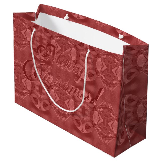 Merry Christmas Script Elegant Burgundy Red Large Gift Bag (Back Angled)