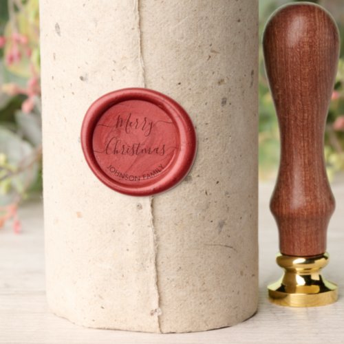 Merry Christmas Script Family Name Holiday Wax Seal Stamp