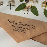 Merry Christmas Script Family Name Return Address Rubber Stamp<br><div class="desc">A cheerful script typography Merry Christmas rubber stamp for all your holiday cards and gifts. Use our minimal,  retro vibes stamp to personalize all your holiday greetings. Customizable with your family name and address,  these return address stamps will add an extra special touch this holiday season.</div>