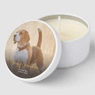 Merry Christmas Script Family Pet Photo Overlay Mini Candle Favors