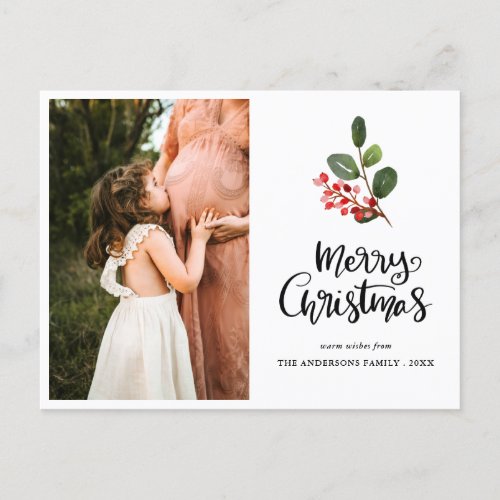 Merry Christmas Script Family Photo Casual Postcard