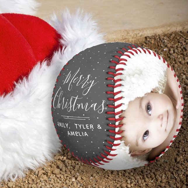 Merry Christmas Script Family Photo Collage Baseball (Creator Uploaded)