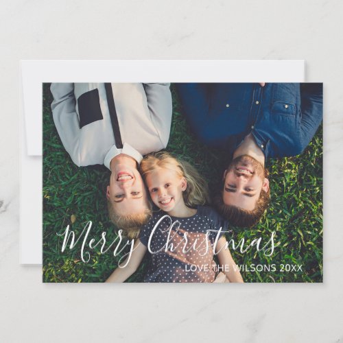 Merry Christmas Script Family Photo Holiday Card