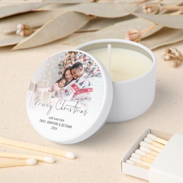 Merry Christmas Script Family Photo Overlay  Mini Candle Favors (Insitu)