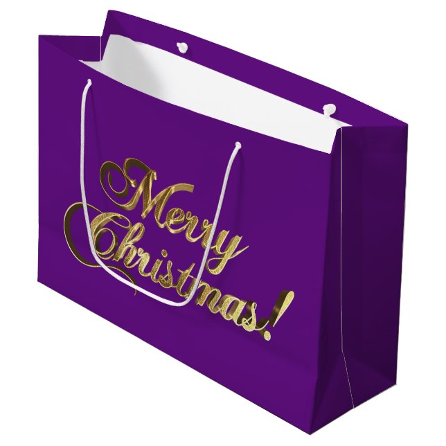 Merry Christmas Script Faux Gold Foil Elegant Large Gift Bag (Front Angled)