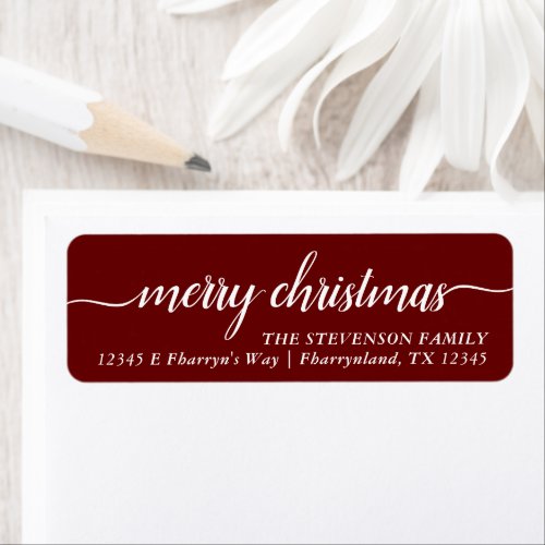 Merry Christmas Script  Festive Red Address Label