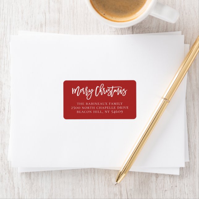Merry Christmas Script Festive Red Address Label (Insitu)