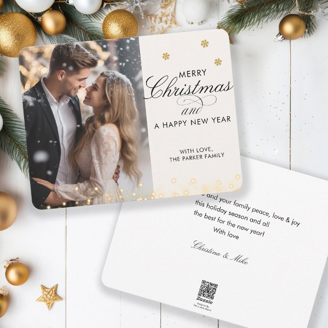 Merry Christmas! Script Font, Beige Photo  Holiday Card (Creator Uploaded)