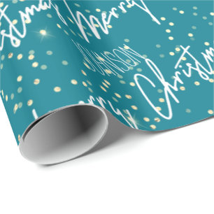 Merry Christmas Script From Name Teal Gold Wrapping Paper
