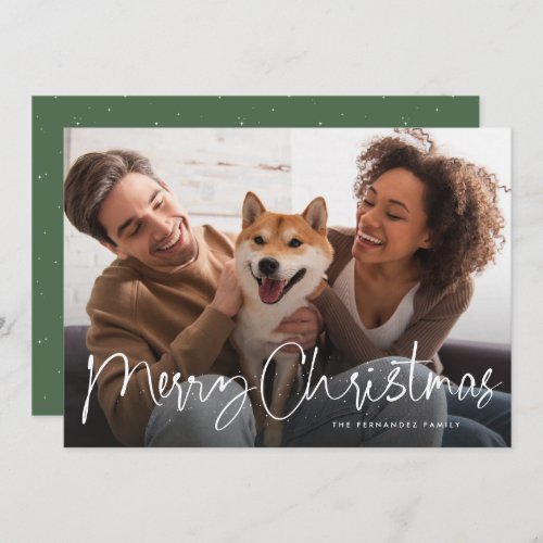 Merry Christmas script fun simple one photo Holiday Card