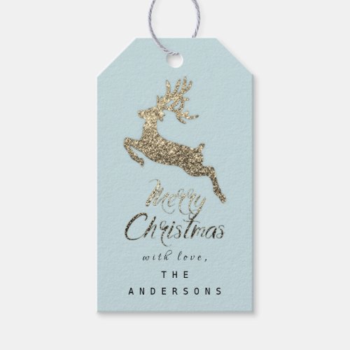 Merry Christmas Script Gift To Blue Glitter Sepia Gift Tags