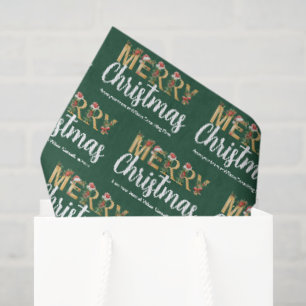Merry Christmas Script Green Gold Business Holiday Tissue Paper