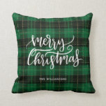 Merry Christmas Script Green Plaid Holiday Throw Pillow<br><div class="desc">Add a festive touch to your Christmas Home Decor with our personalized green plaid pillow . Design features green plaid pattern and " Merry Christmas" in a white stylish handwritten script . Personalize with your family name . Makes a great holiday gift for your family and friends .</div>