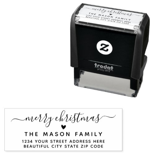 Merry Christmas Script Heart Return Address Self_inking Stamp