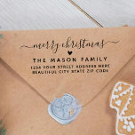 Merry Christmas Script Heart Return Address Self-inking Stamp<br><div class="desc">Stylish Modern Elegant Merry Christmas Script Holiday Return Address Rubber Stamp. Features a „Merry Christmas” script in a hand lettered calligraphy swash tail font type and love heart motif,  family name and address. Easy to add your family name and return address.</div>