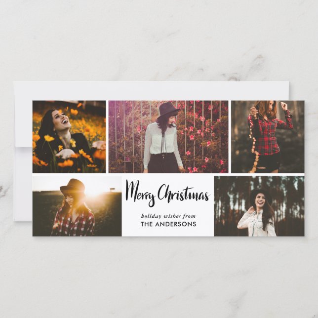 Merry Christmas Script Holiday Five Photo Collage (Front)