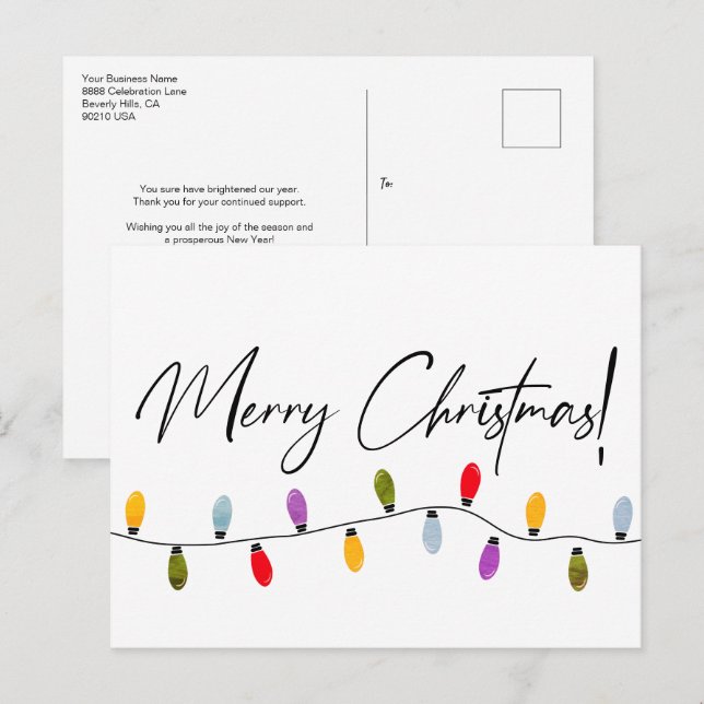 Merry Christmas Script Holiday Lights Corporate  Postcard (Front/Back)