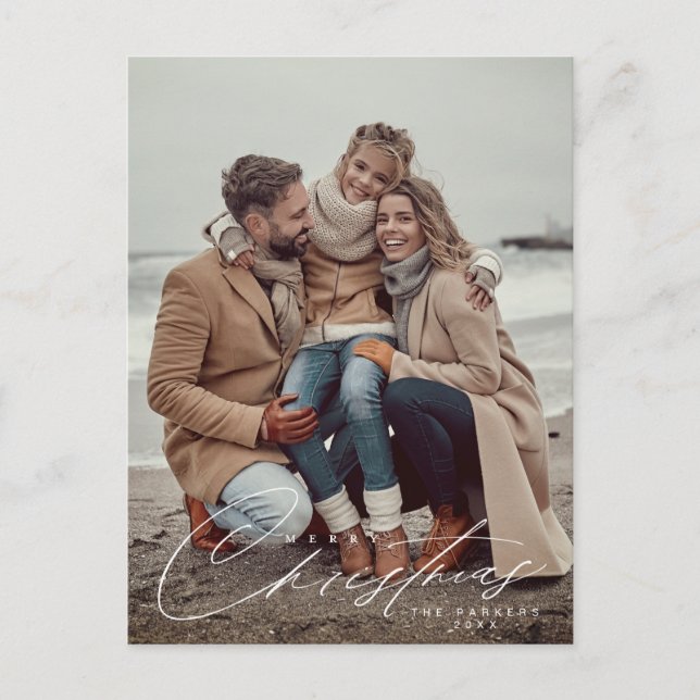 Merry Christmas script Holiday photo card (Front)
