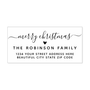 Merry Christmas Script Holiday Return Address Rubber Stamp