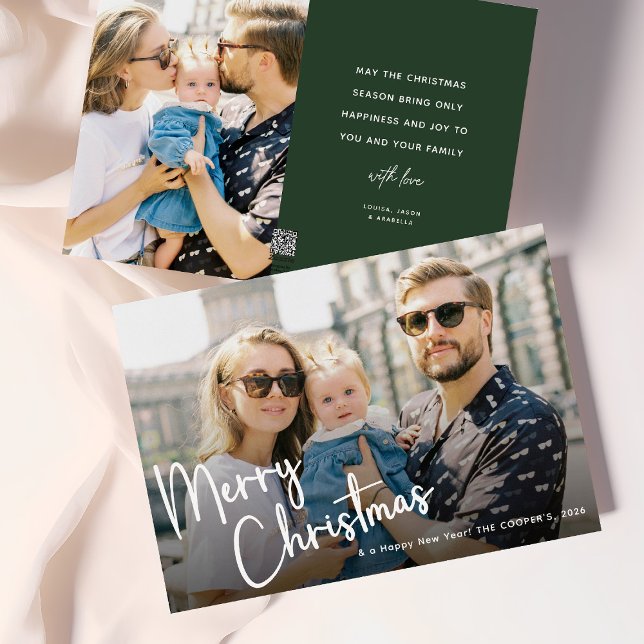 Merry Christmas Script Lettering 2 Photo   Holiday Card (Creator Uploaded)