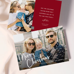 Merry Christmas Script Lettering 2 Photo Holiday Card
