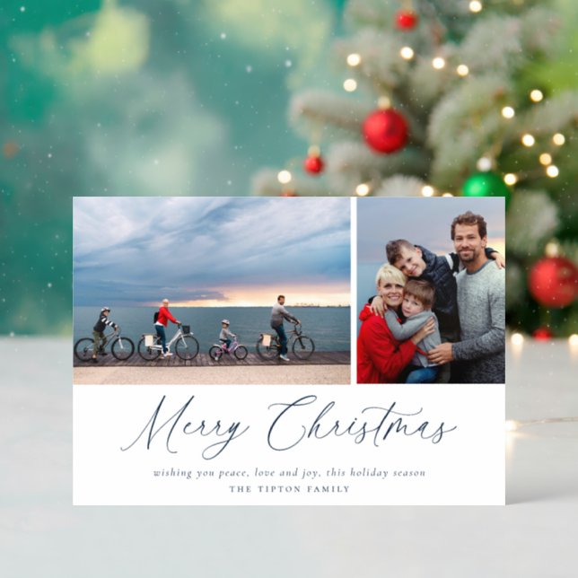 Merry Christmas Script Letterpress Photo Cards (Front (Into))