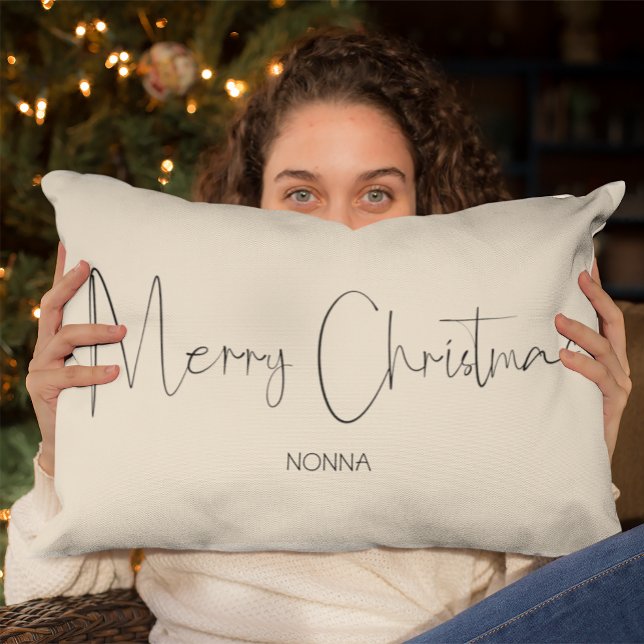 Merry Christmas Script | Minimalist Christmas Lumbar Pillow (Creator Uploaded)