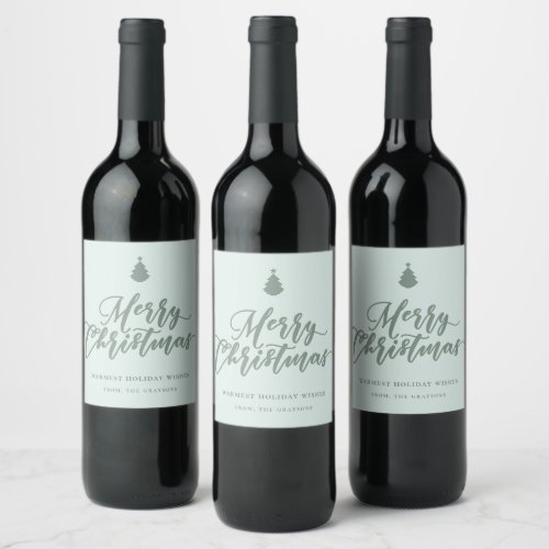 Merry Christmas Script Mint Green Holiday Wine Wine Label