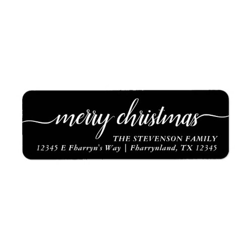 Merry Christmas Script  Modern Black Address Label