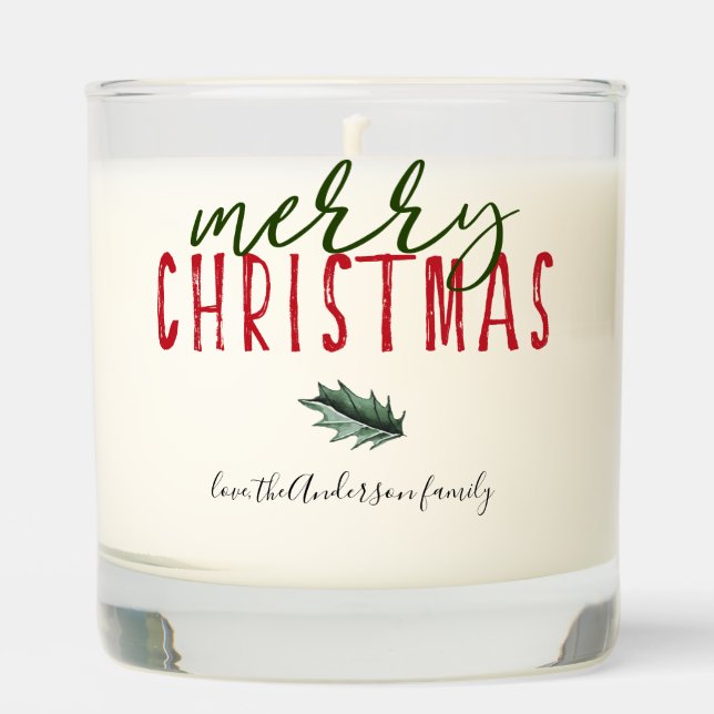 Merry Christmas Script Modern Elegant Custom Scented Candle (Front)