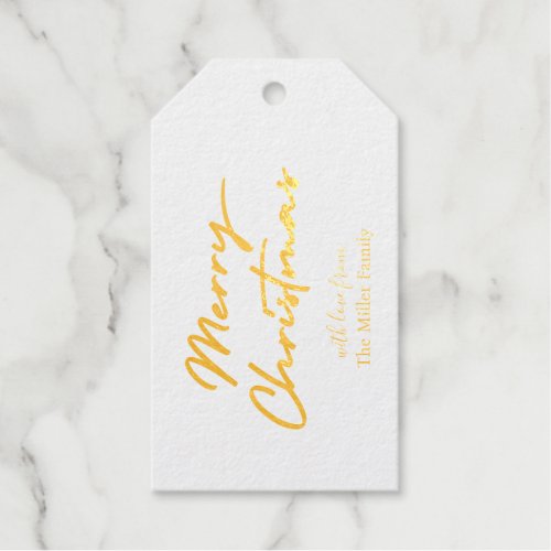 Merry Christmas Script Modern Elegant Simple Foil Gift Tags