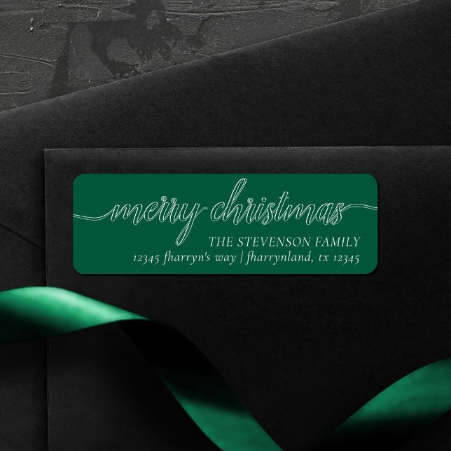 Merry Christmas Script | Modern Green Address Label (Creator Uploaded)