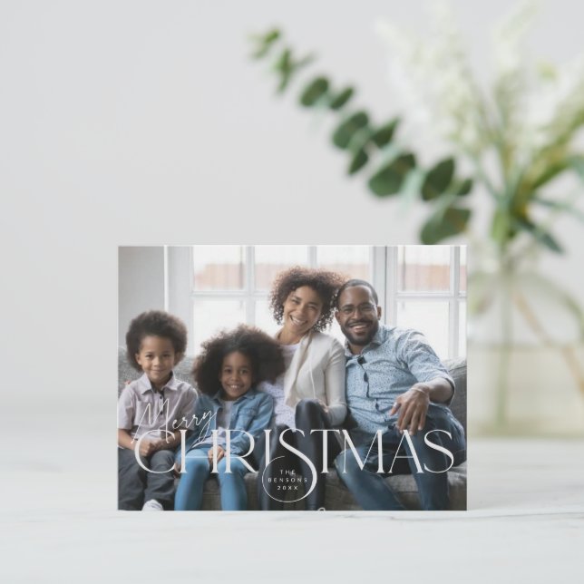 Merry Christmas script & modern serif type photo  Postcard (Standing Front)