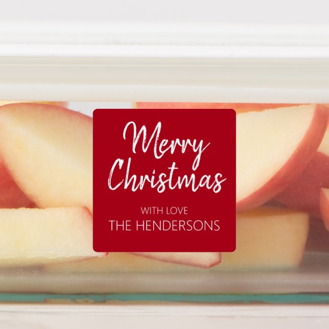 Merry Christmas Script Monogram Waterproof Food Labels (Affixed)