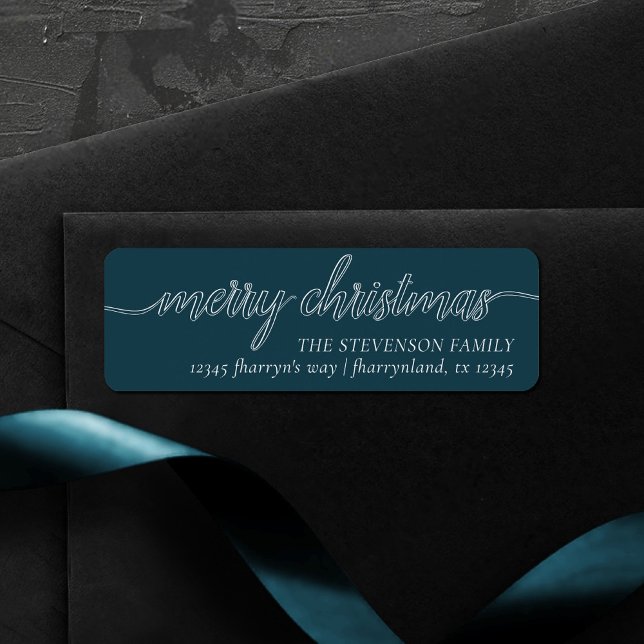 Merry Christmas Script | Moody Dark Teal Address Label (Creator Uploaded)