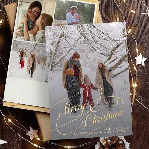 Merry Christmas script multi photo family greeting Holiday Card