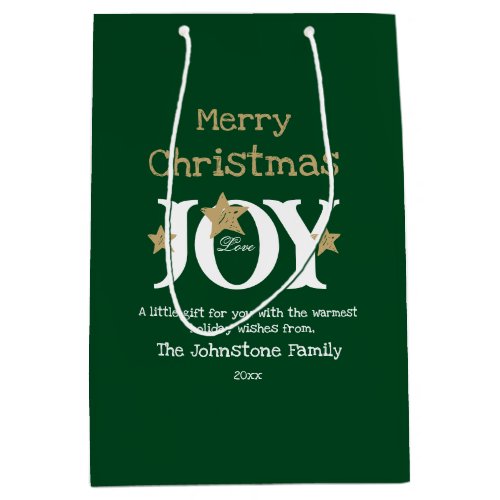 Merry Christmas Script Name Rustic Green Chic Medium Gift Bag